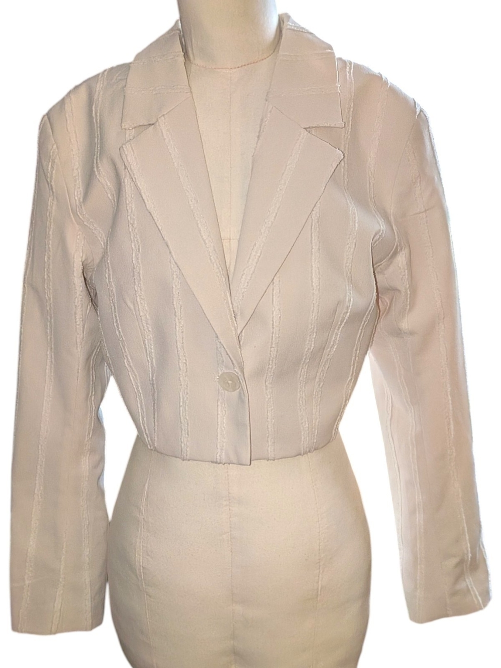 H&M BoHo Cropped Blazer Woven Textured Stripes Travel Layer S